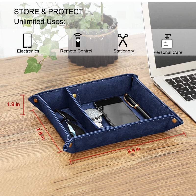 SITHON Valet Tray Desktop Storage Organizer, Removable 2 Compartments Catchall Tray Bedside Vanity Nightstand Caddy Holder Desk Storage Plate, Dark Blue - Image 3